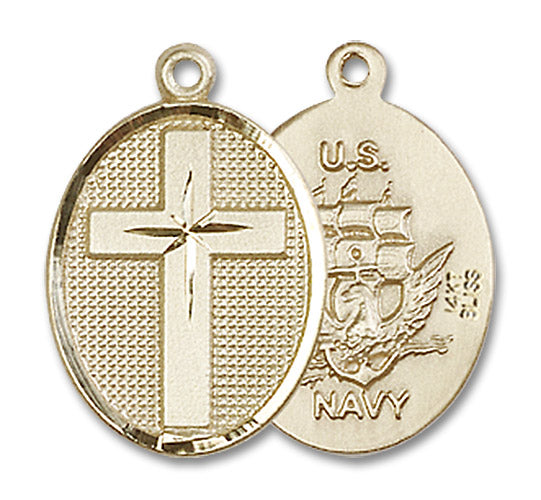 14kt Gold Cross / Navy Medal