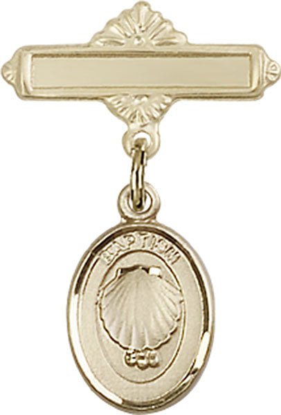 14kt Gold Baby Badge with Baptism Charm and Polished Badge Pin