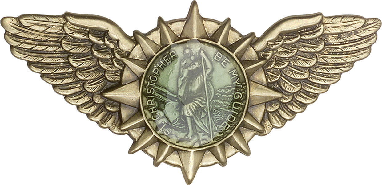 Antique Gold St. Christopher / Wings Visor Clip