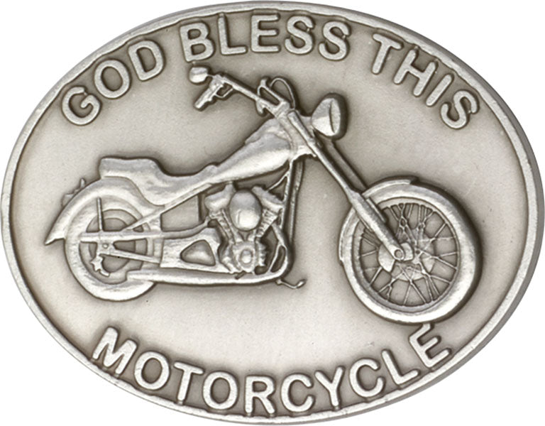 Antique Silver God Bless This Motorcycle Visor Clip