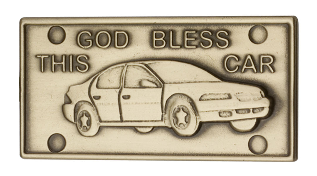 Antique Gold God Bless This Car Visor Clip