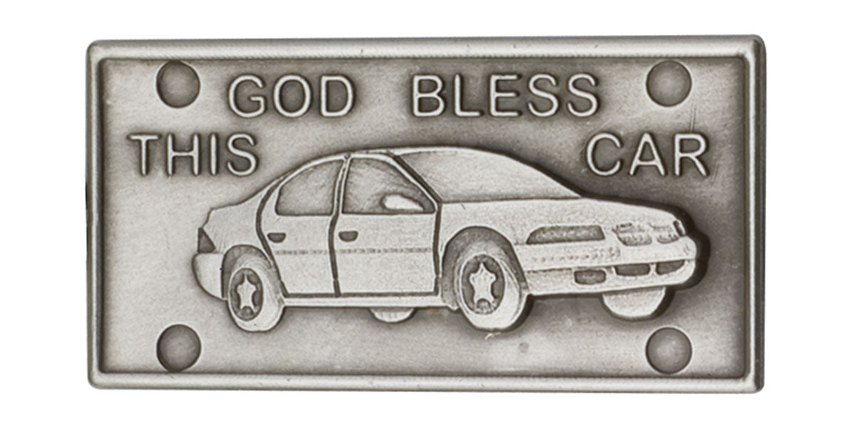 Antique Silver God Bless This Car Visor Clip