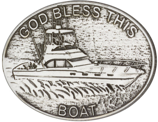 Antique Silver God Bless This Boat Visor Clip