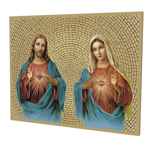 The Sacred Hearts Gold Foil Mosaic Plaque