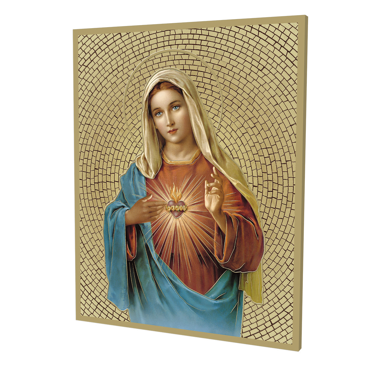 Immaculate Heart of Mary Gold Foil Mosaic Plaque