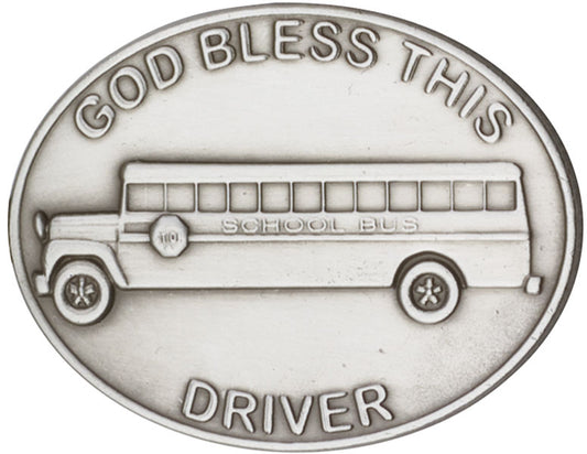 Antique Silver God Bless This Bus Driver Visor Clip