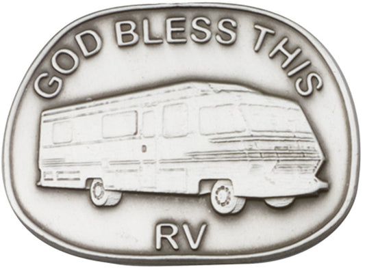 Antique Silver God Bless This Rv Visor Clip
