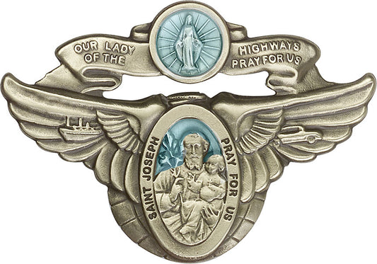 Antique Gold O/L of the Highway/St Joseph Visor Clip