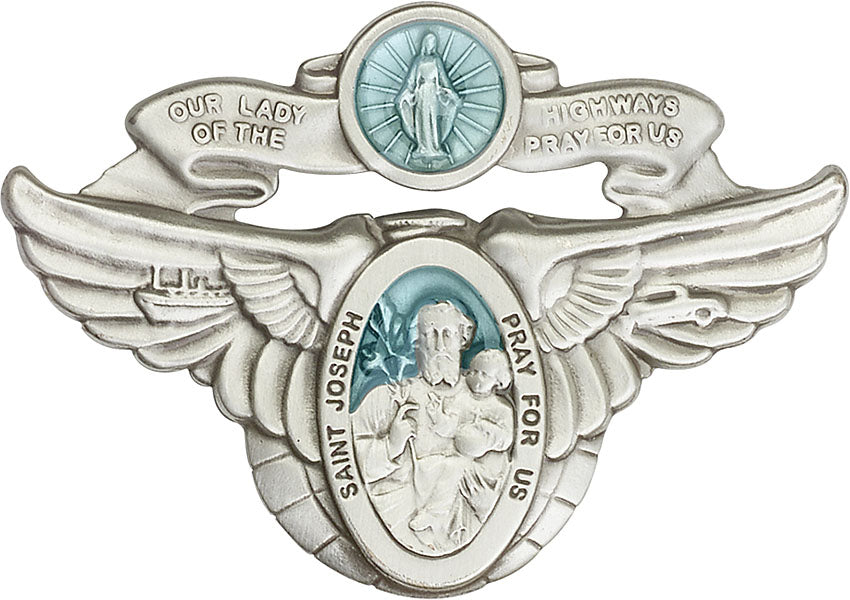 Antique Silver O/L of the Highway/St Joseph Visor Clip