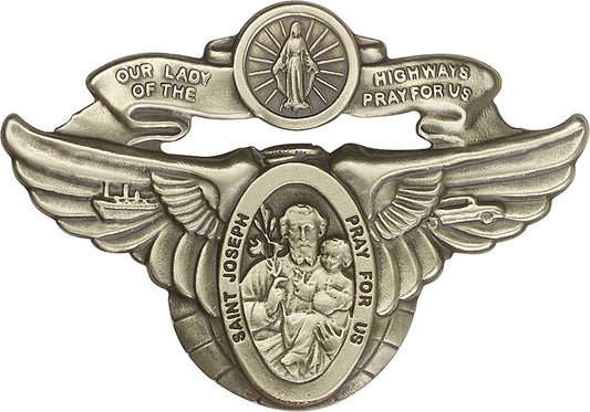 Antique Gold O/L of the Highway / St Joseph Visor Clip