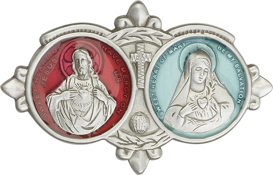 Antique Silver Jesus / Mary Visor Clip