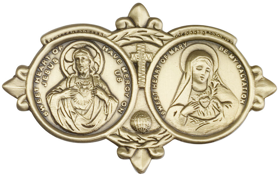 Antique Gold Jesus / Mary Visor Clip