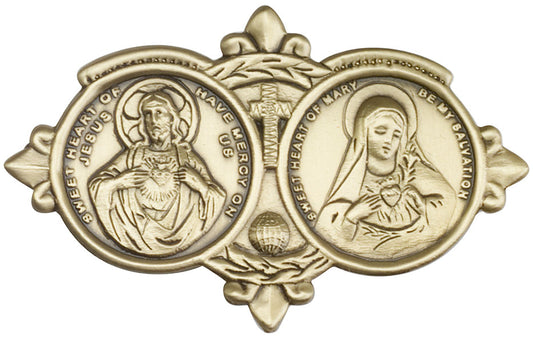 Antique Gold Jesus / Mary Visor Clip