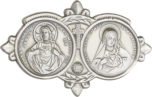 Antique Silver Jesus / Mary Visor Clip