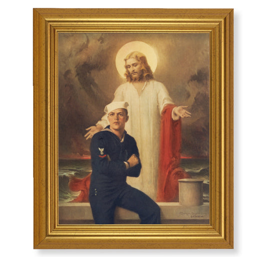 Jesus with Sailor Gold Framed Art