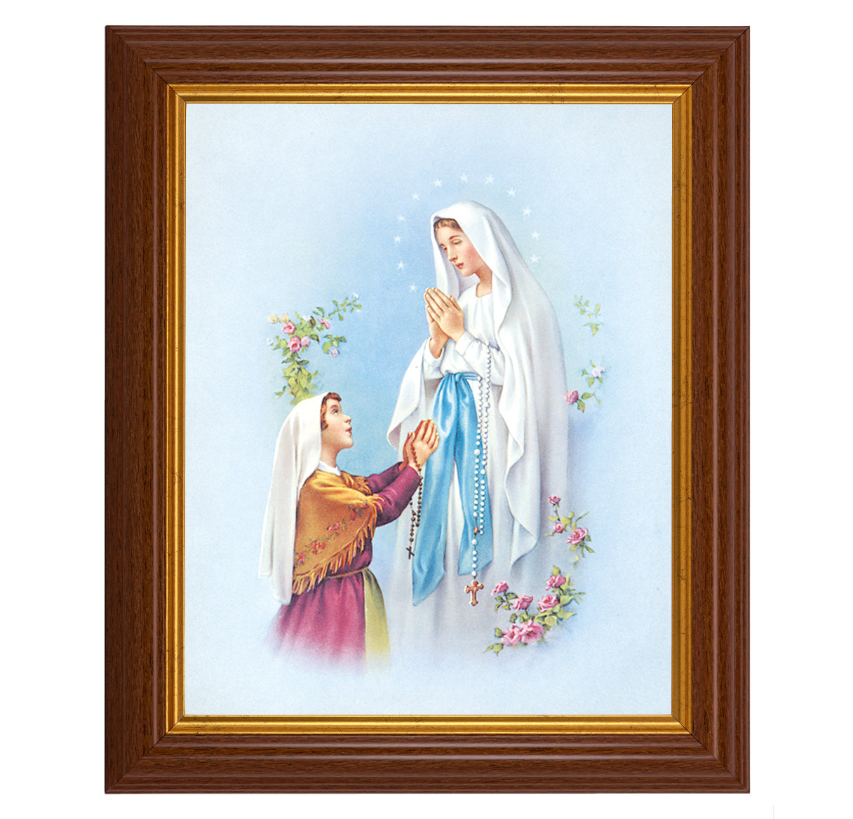 Our Lady of Lourdes Dark Walnut Framed Art