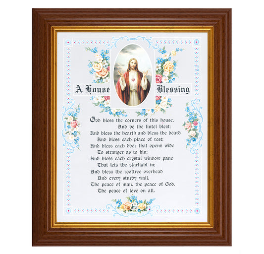 House Blessing - Sacred Heart of Jesus Dark Walnut Framed Art