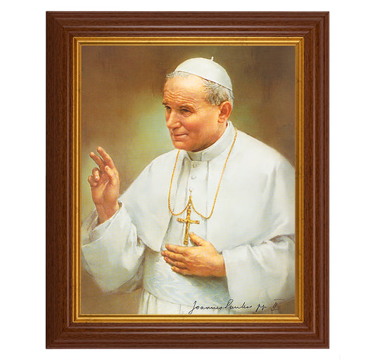 St. Pope John Paul II Dark Walnut Framed Art