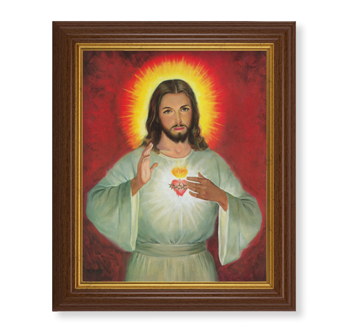 Sacred Heart of Jesus Dark Walnut Framed Art