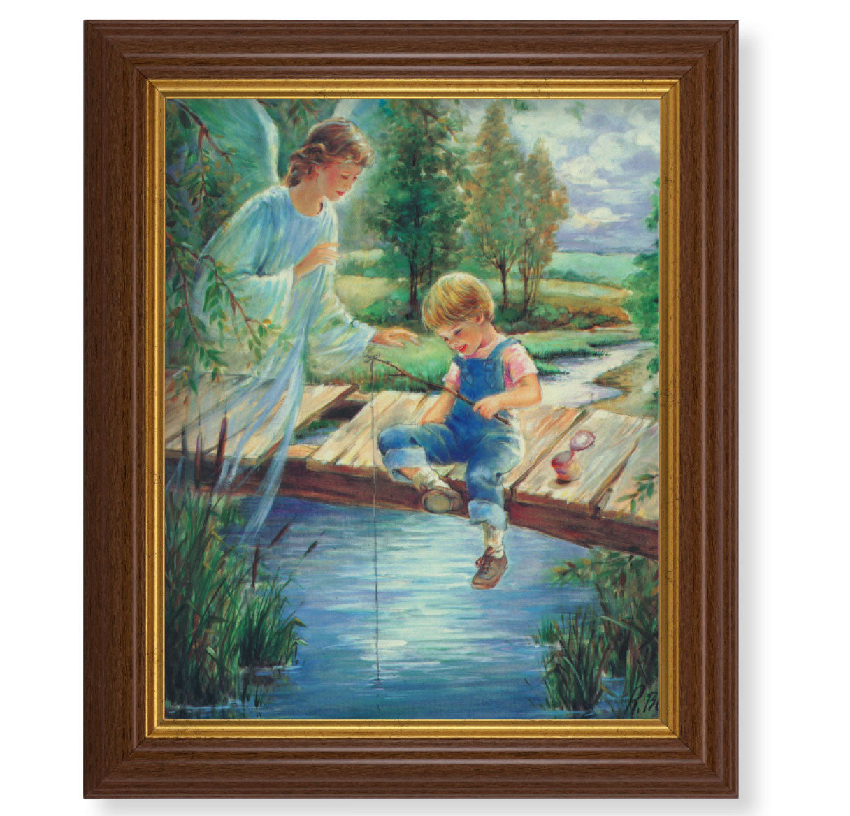 Guardian Angel with Boy Dark Walnut Framed Art