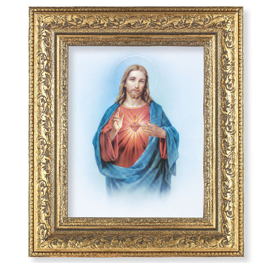 Sacred Heart of Jesus Gold-Leaf Antique Framed Art