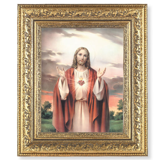 Sacred Heart of Jesus Gold-Leaf Antique Framed Art