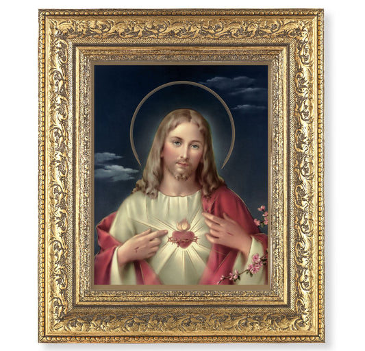 Sacred Heart of Jesus Gold-Leaf Antique Framed Art