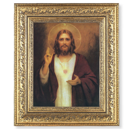 Sacred Heart of Jesus Gold-Leaf Antique Framed Art
