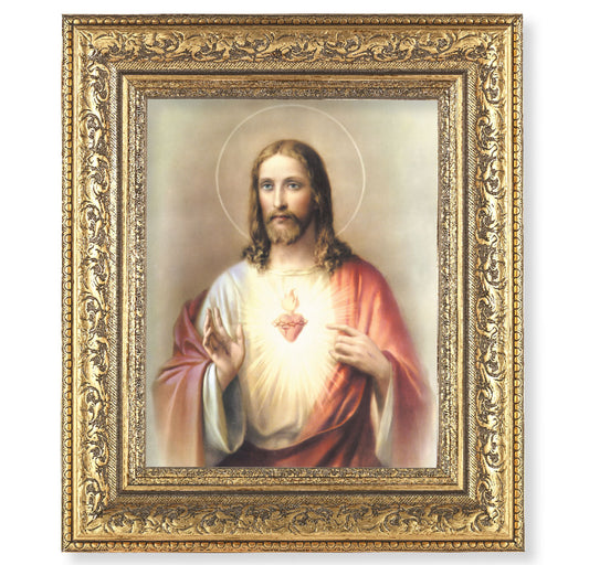 Sacred Heart of Jesus Gold-Leaf Antique Framed Art