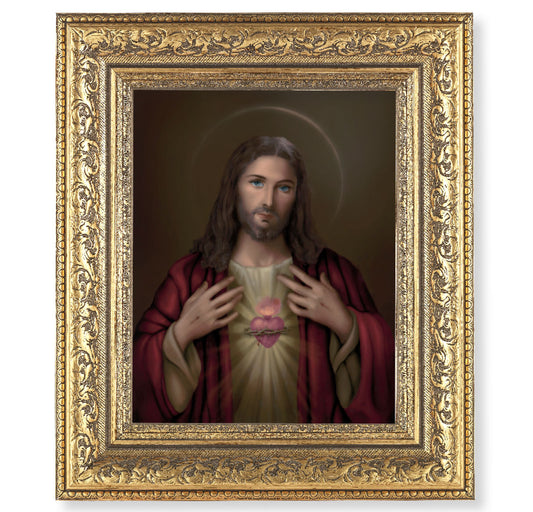 Sacred Heart of Jesus Gold-Leaf Antique Framed Art