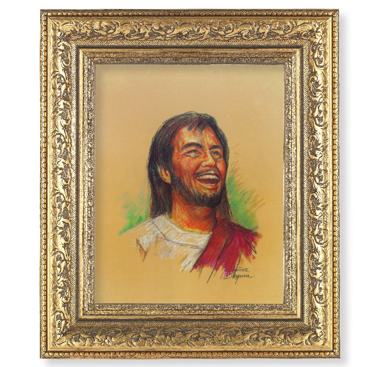 Laughing Jesus Gold-Leaf Antique Framed Art