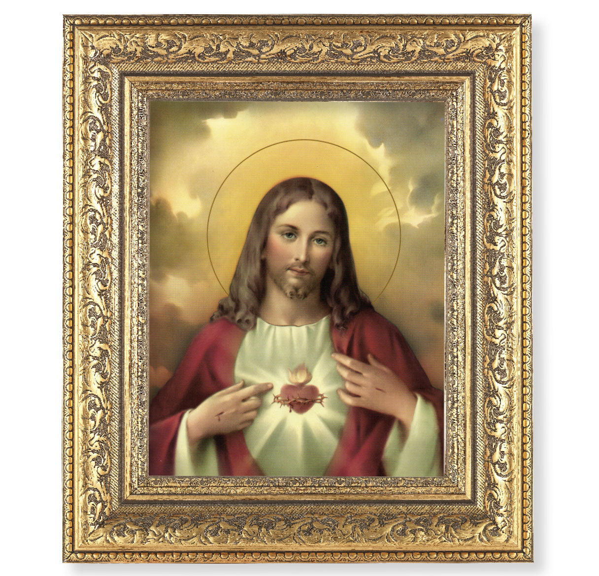 Sacred Heart of Jesus Gold-Leaf Antique Framed Art