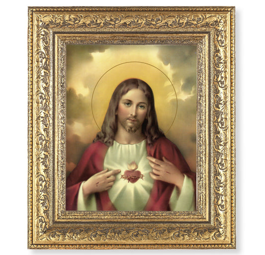 Sacred Heart of Jesus Gold-Leaf Antique Framed Art
