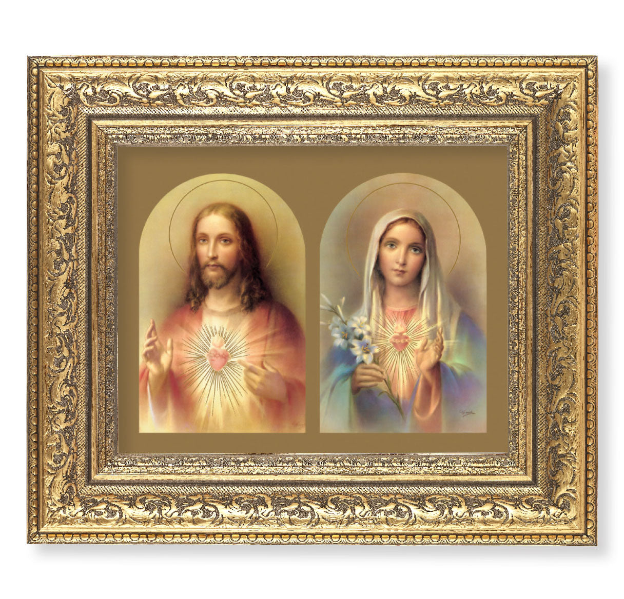 The Sacred Hearts Gold-Leaf Antique Framed Art