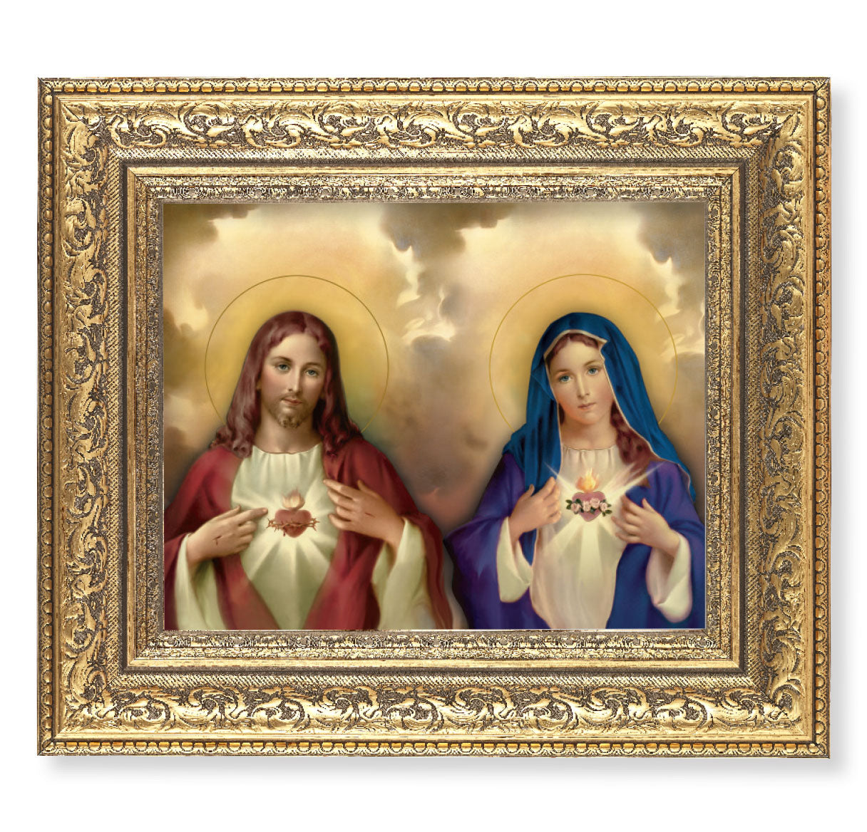 The Sacred Hearts Gold-Leaf Antique Framed Art