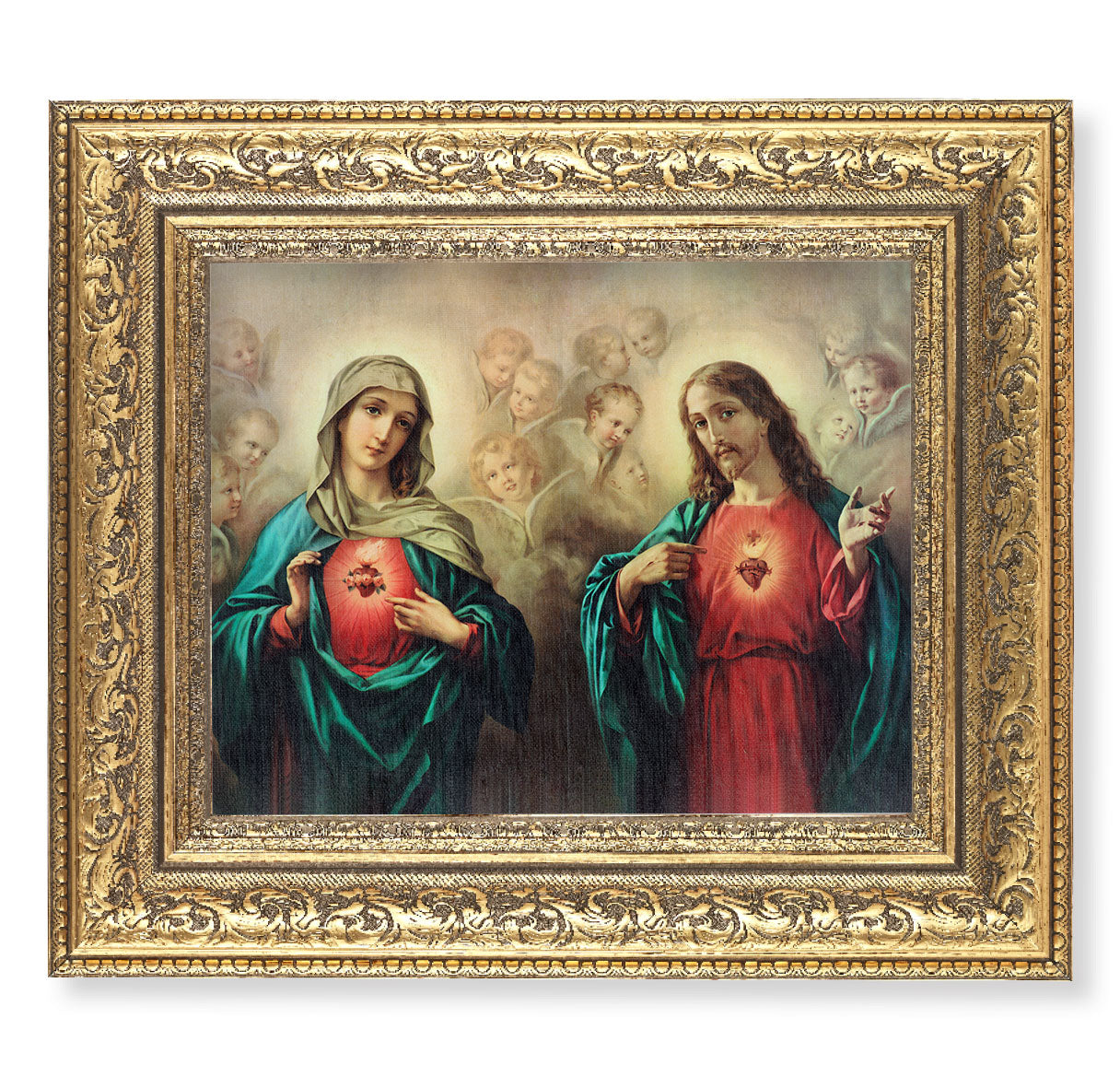 The Sacred Hearts Gold-Leaf Antique Framed Art