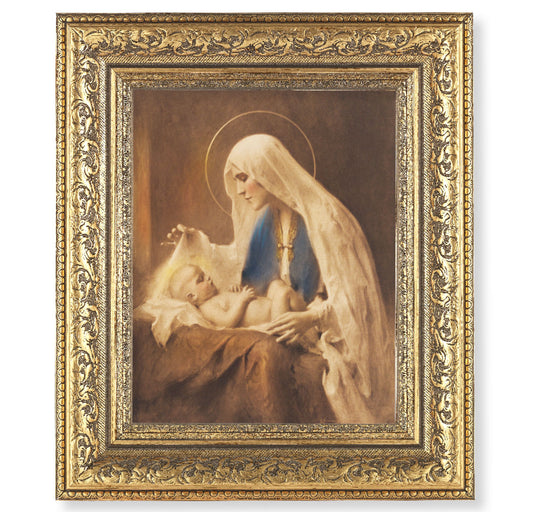 Madonna and Child Gold-Leaf Antique Framed Art