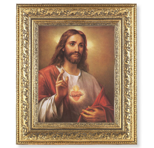 Sacred Heart of Jesus Gold-Leaf Antique Framed Art