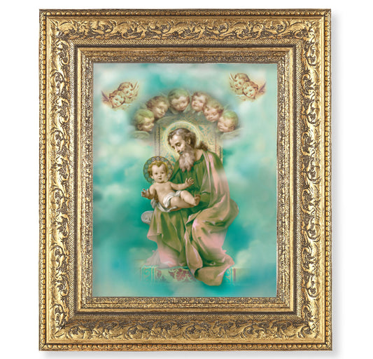 St. Joseph and Child Enthroned Gold-Leaf Antique Framed Art
