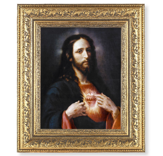 Sacred Heart of Jesus Gold-Leaf Antique Framed Art