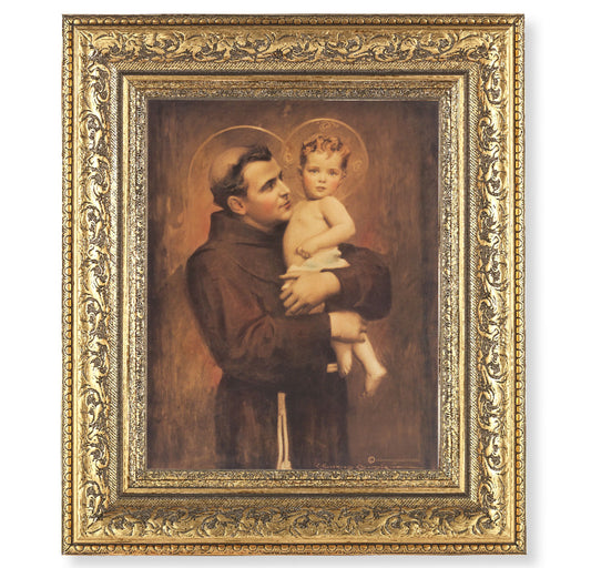 St. Anthony with Jesus Gold-Leaf Antique Framed Art