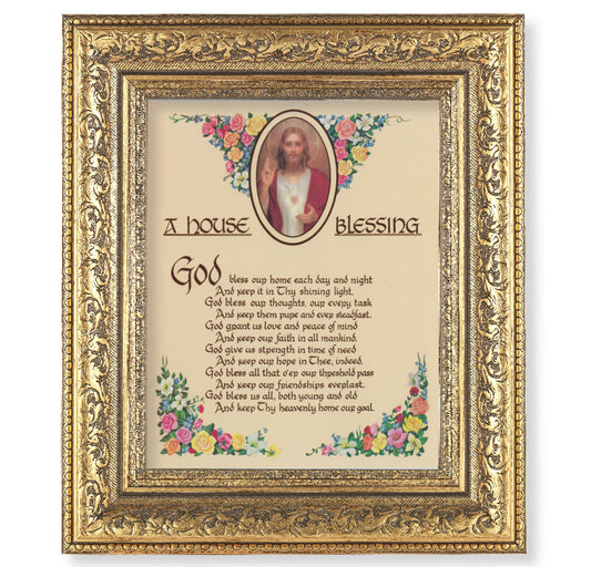 A House Blessing Gold-Leaf Antique Framed Art