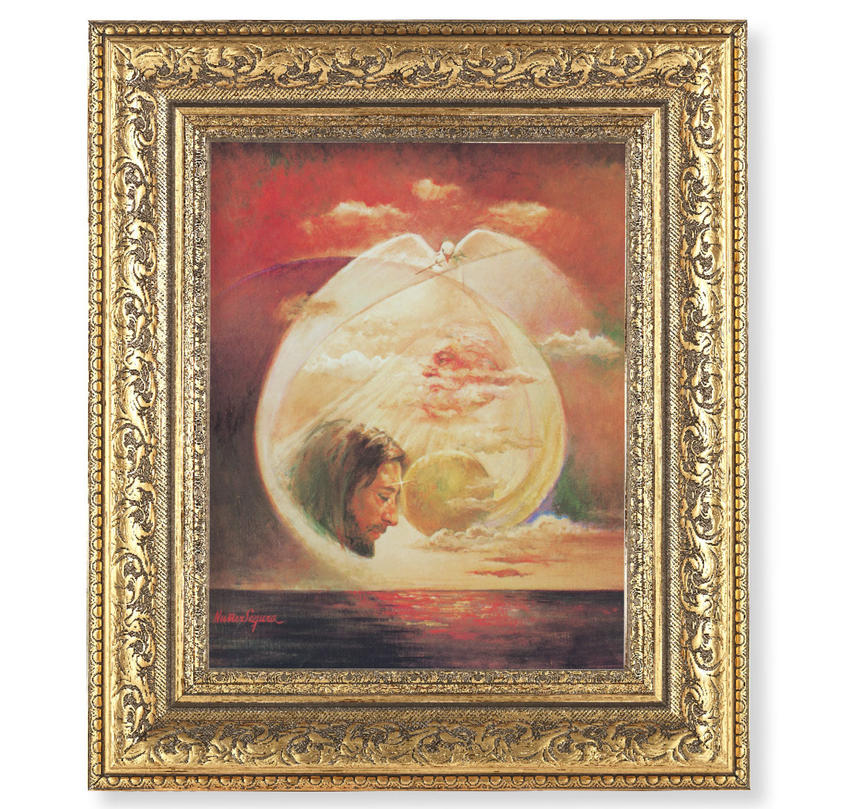 Sacred Heart of Jesus Gold-Leaf Antique Framed Art