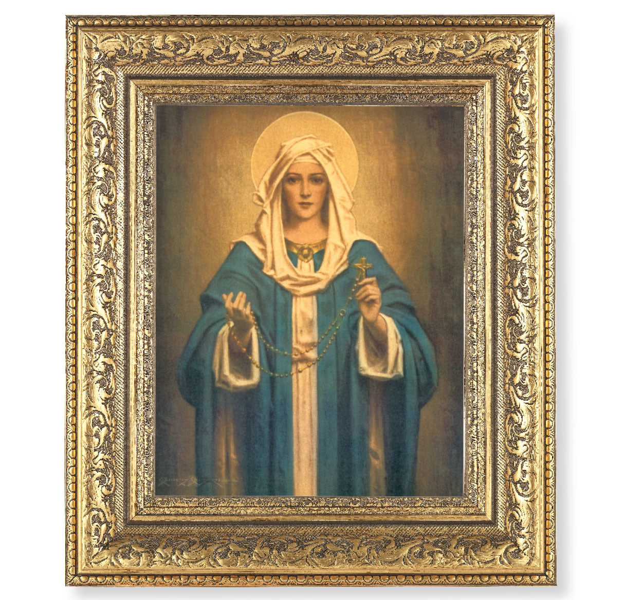Our Lady of the Rosary Gold-Leaf Antique Framed Art