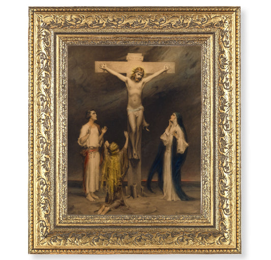 The Crucifixion of the Christ Gold-Leaf Antique Framed Art