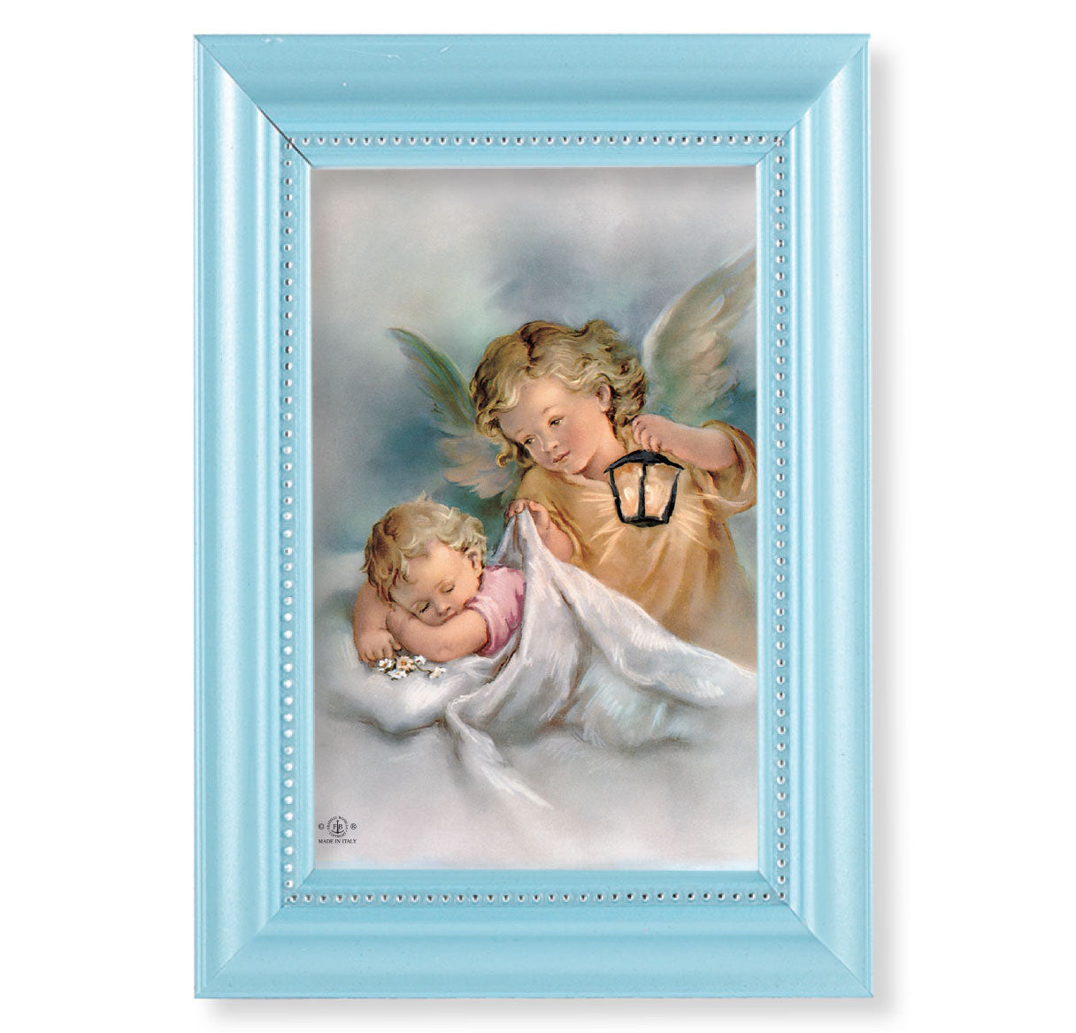 Guardian Angel with Lantern Pearlized Blue Framed Art