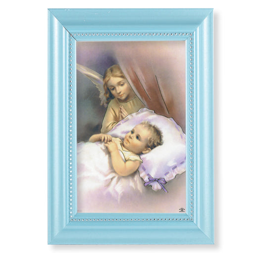 Guardian Angels Pearlized Blue Framed Art