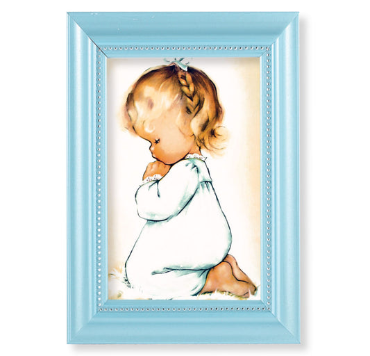 Praying Girl Pearlized Blue Framed Art