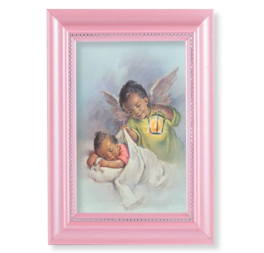 Guardian Angel Pearlized Pink Framed Art