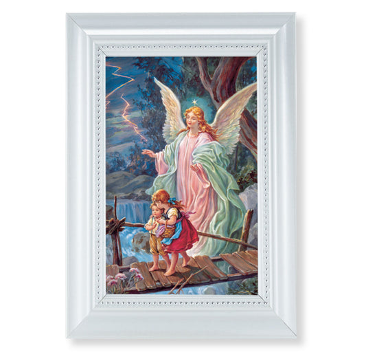 Guardian Angel Pearlized White Framed Art